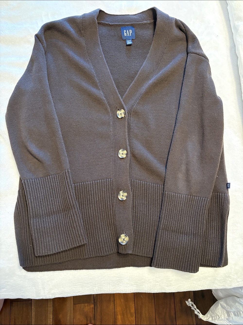 GAP Women's Taupe V-Neck Button Cardigan